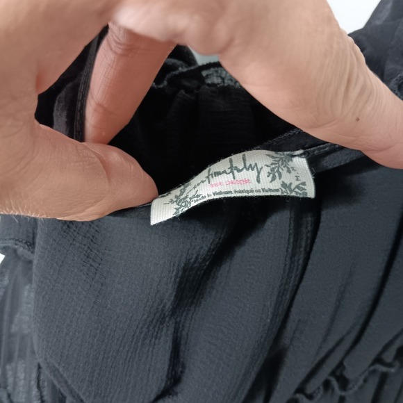 Intimately Free People Juliet Ruffle Bodysuit Women Sz M Black Sheer Square Neck - Picture 10 of 14